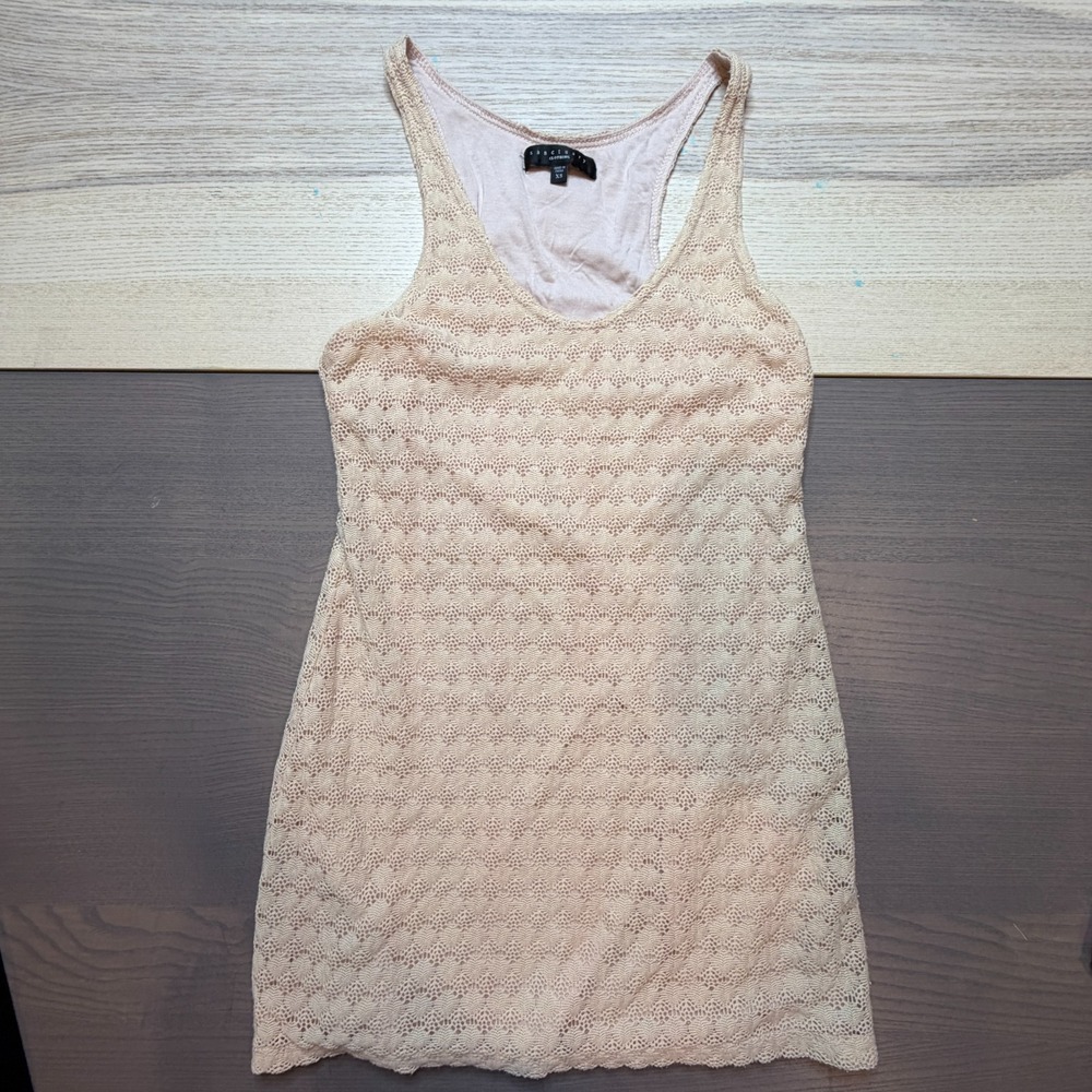 SANCTUARY CLOTHING Dress Women XS Tank Tan Crochet Knit Boho